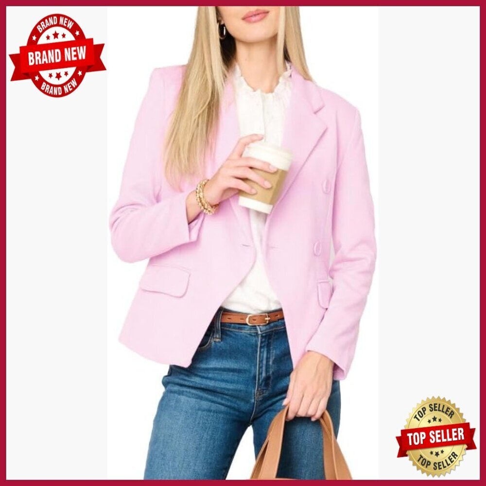 Double Breasted Blazer Jacket, Fitted Work Wear, Cotton Polyester Blend